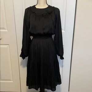 NWT YAKIRA BELLA ELEGANT RUFFLE BLACK WOMEN'S DRESS. SIZE XS.
